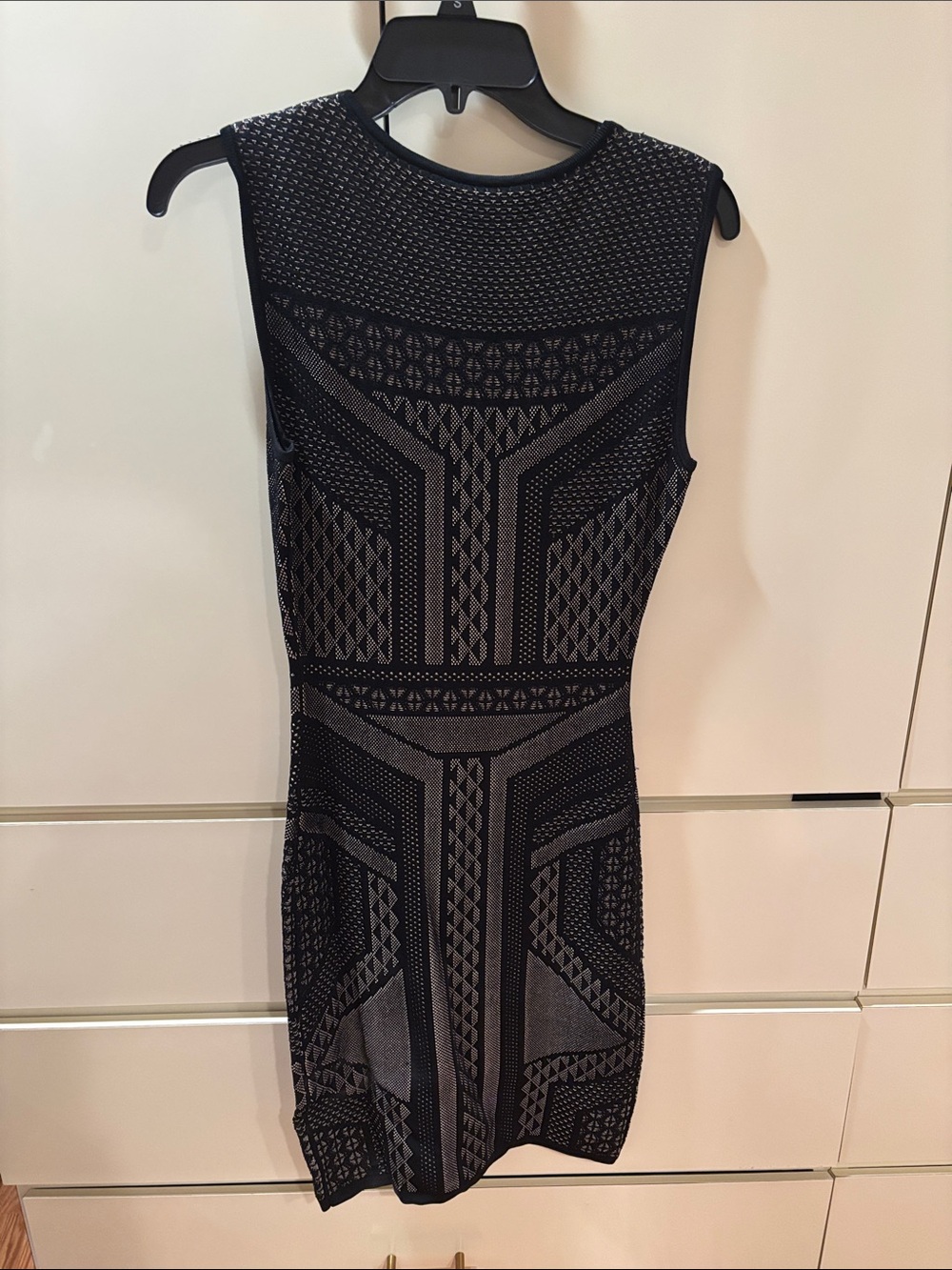 BCBGMaxAzria Black and Gray Textured Sleeveless Mini Dress